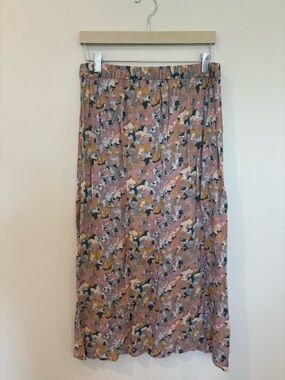 tentree Floral Midi Skirt M Sustainable TENCEL Elastic Waist Boho Flowy